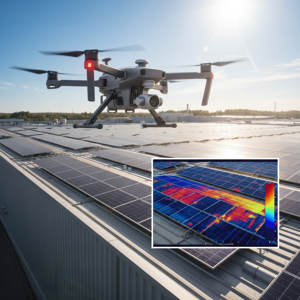 PV-Inspektion – Drohne über Solarfeld mit Thermografie
